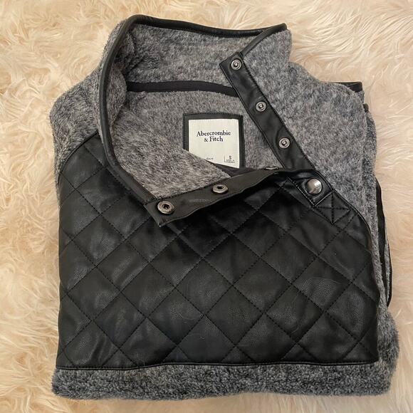 Abercrombie & Fitch Sherpa Pullover | Faux Leather Quilted Snap Fleece Top NWOT - Picture 5 of 9